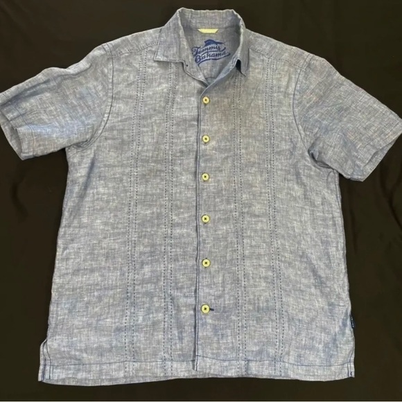 Tommy Bahama Mens Blue Short Sleeve Button Up Linen Shirt Size M - Picture 1 of 9